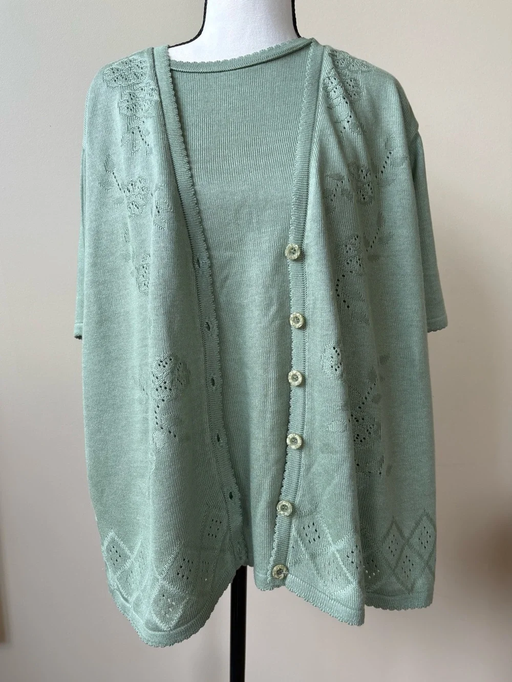 Alfred Dunner Sage Green Knit Short Sleeve Top - SIZE XL - MADE IN USA - Picture 2 of 15
